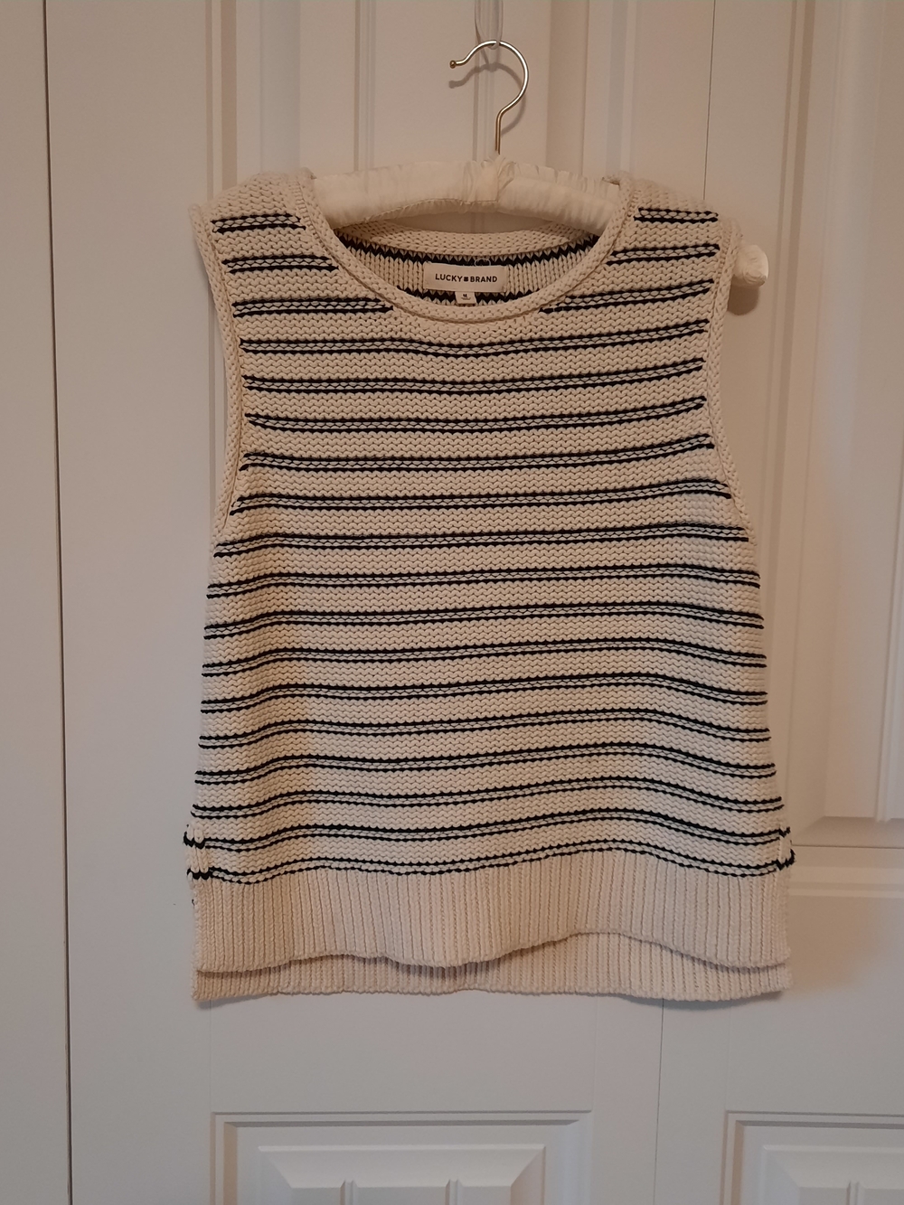Lucky Brand Cream and Black Striped Knit Tank Top